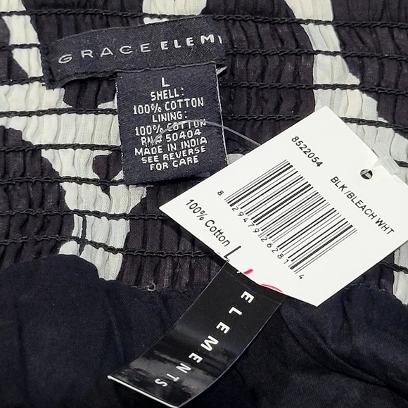 NWT Large GRACE ELEMENTS Artsy Black White Crinkled Gauze Smocked Ruffled Skirt - Picture 4 of 5